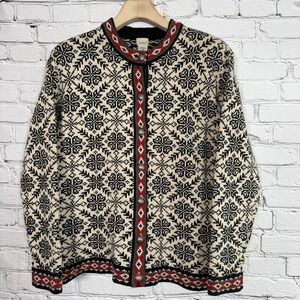 Vintage L.L. Bean Nordic Cardigan Womens XL Merino Wool Button Sweater Fair Isle